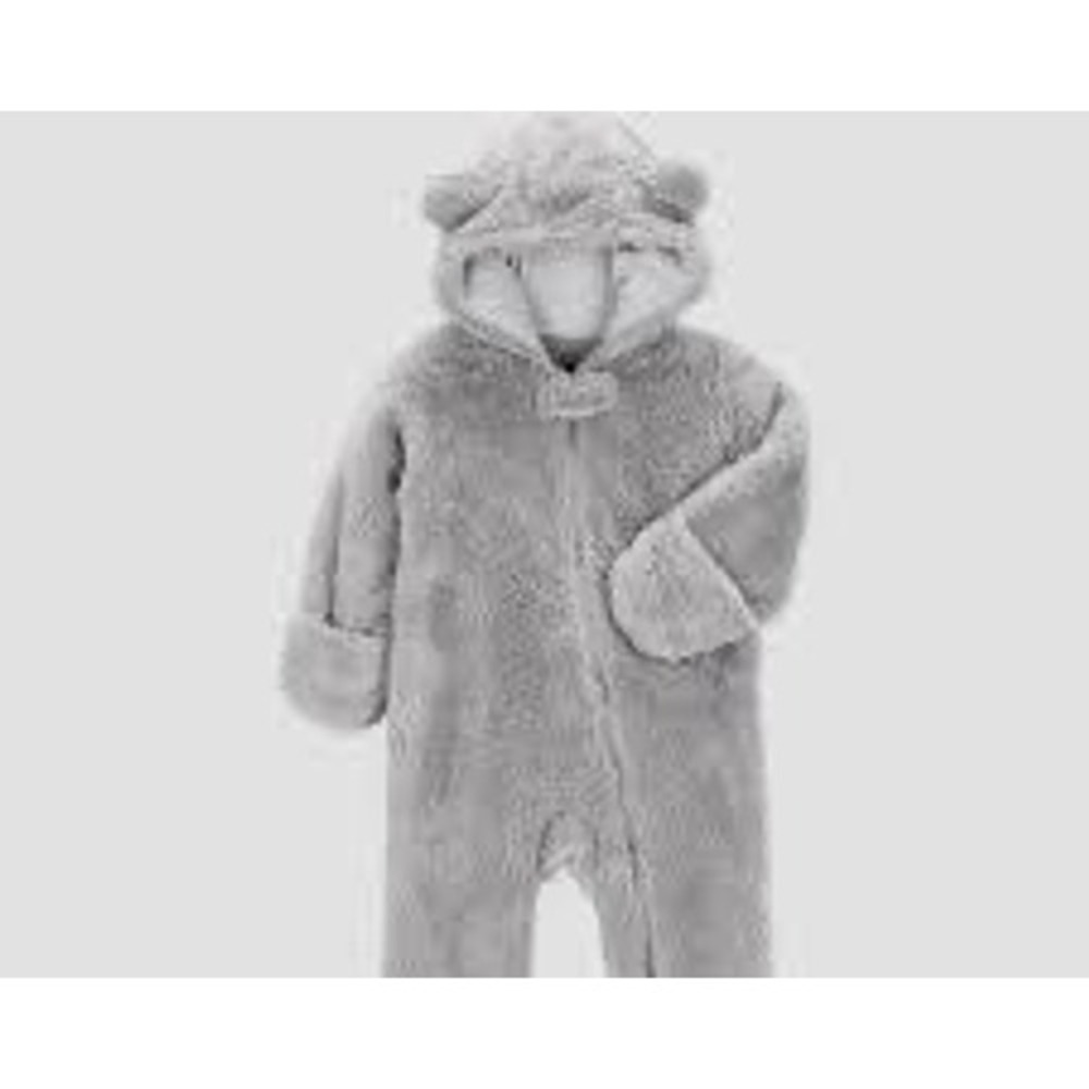 Carters Just One You Newborn Grey Fleece Bear Pram Suit NWT